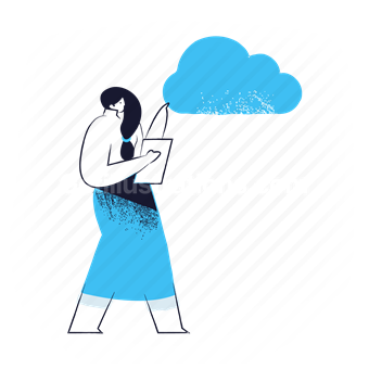 cloud, upload, transfer, data, woman